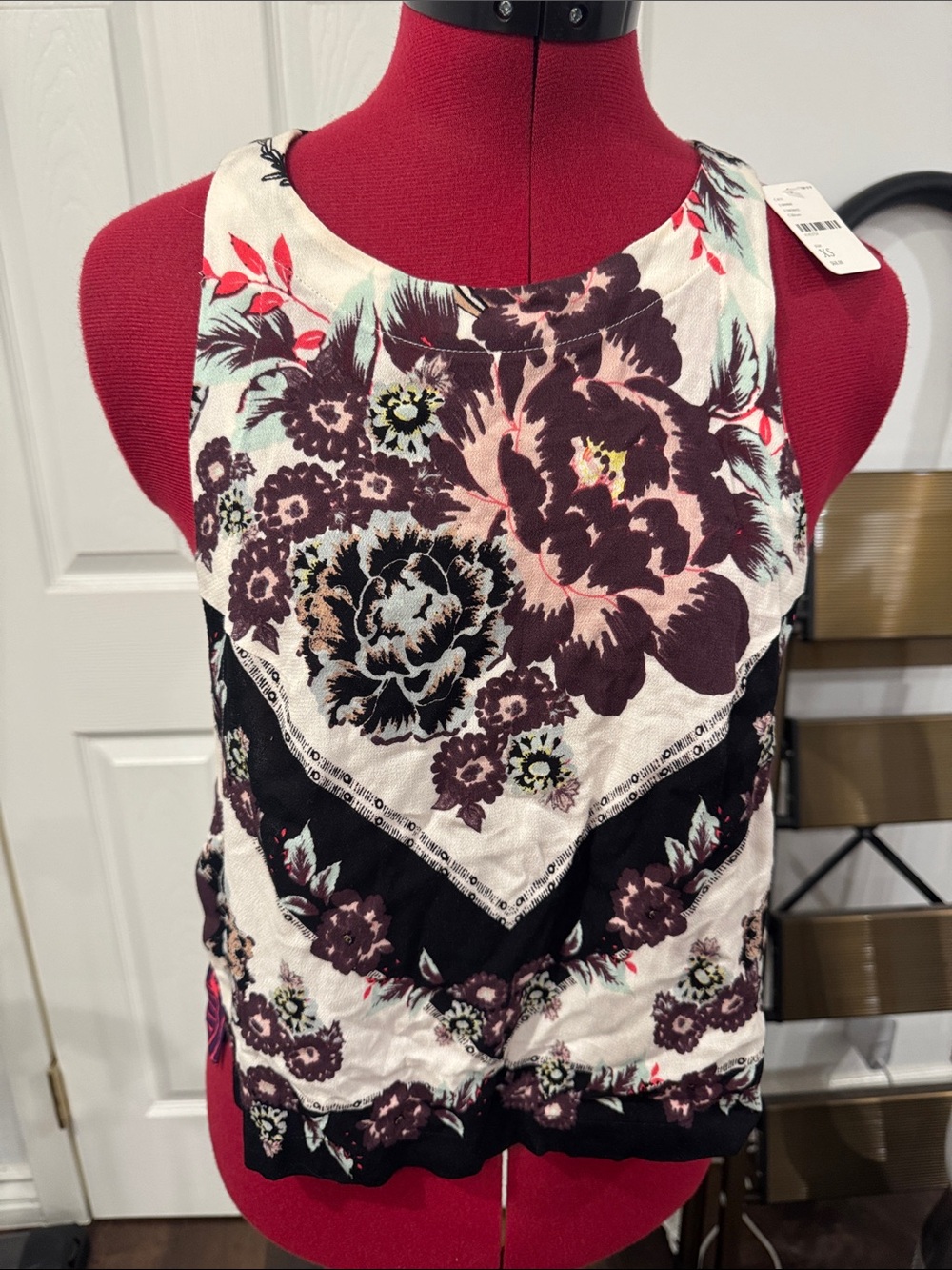 Free People Floral Halter Camisole in Cream and Plum